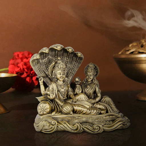 Laxmi Vishnu Idol - 4 x 4 Inches | Vishnu Lakshmi Sheshnag/ Brass Idol/ 355 Gms Approx - Brass Murties