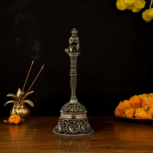 Hand Bell Hanuman Hand Design - 5 x 2 Inches | Brass Bell/ Ghanti for Puja Mandir/ 110 Gms Approx - Pooja Bells
