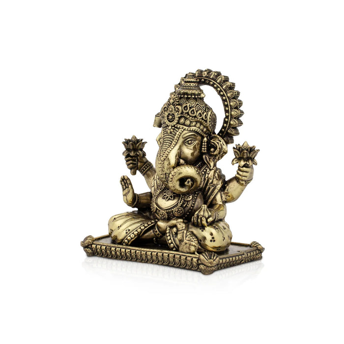 Ganesh Murti - 4 x 3 Inches | Brass Idol / Ganesh Statue Sitting for Pooja/ 340 Gms Approx - Brass Murties