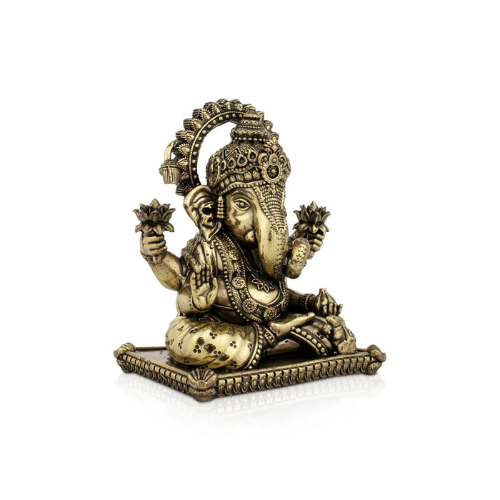 Ganesh Murti - 4 x 3 Inches | Brass Idol / Ganesh Statue Sitting for Pooja/ 340 Gms Approx