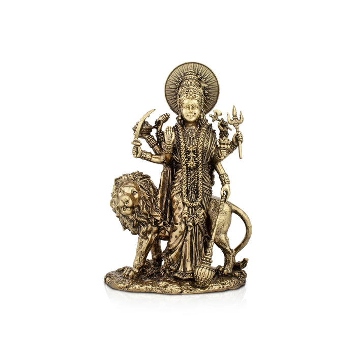 Durga Devi - 6 x 4 Inches | Durga Statue Sitting On Lion/ Brass Idol/ Durga Murti for Pooja/ 515 Gms Approx