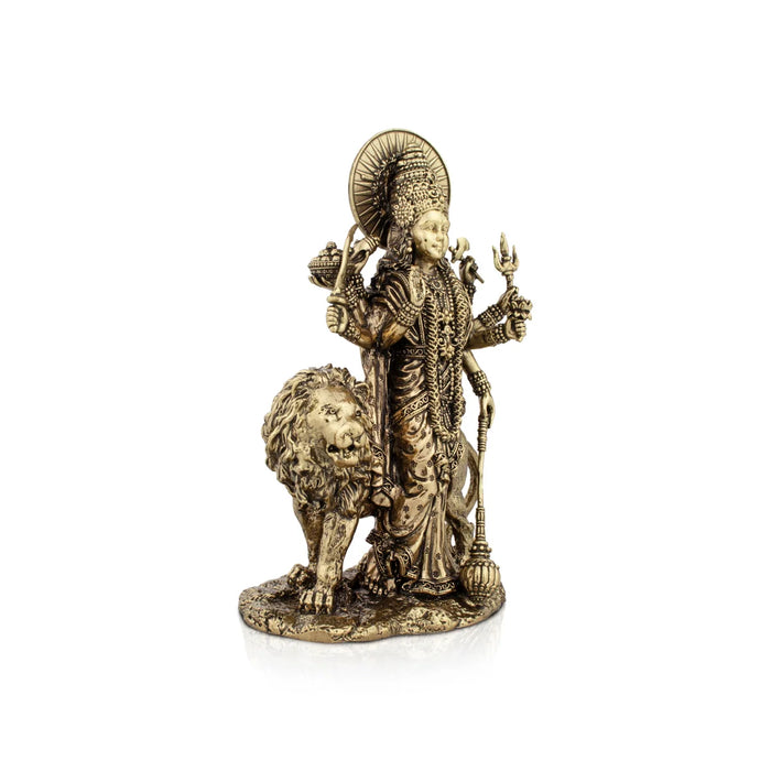 Durga Devi - 6 x 4 Inches | Durga Statue Sitting On Lion/ Brass Idol/ Durga Murti for Pooja/ 515 Gms Approx