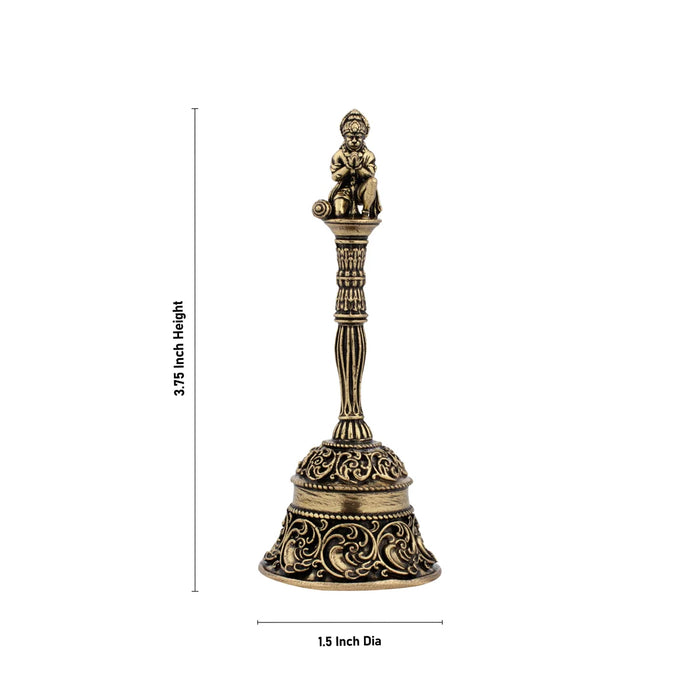 Pooja Bell Hanuman Hand Design - 3.75 x 1.5 Inches | Brass Bell/ Ghanti for Mandir/ 55 Gms Approx - Pooja Bells
