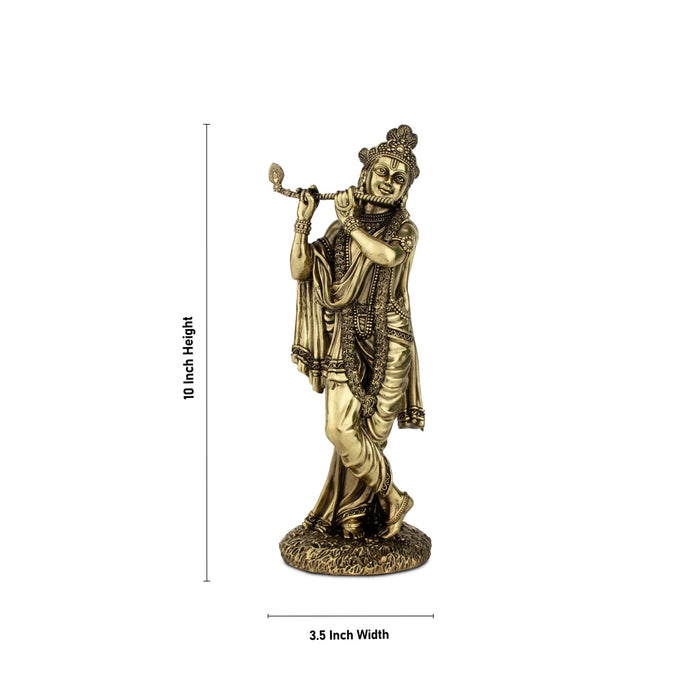 Krishnan Statue - 10 x 3.5 Inches | Brass idol/ Krishna Flute Statue for Pooja/ 730 Gms Approx