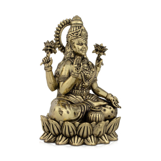 Laxmi Devi Statue - 4 x 3 Inches | Lakshmi Statue Sitting On Lotus / Brass Idol/ Maha Laxmi Idol for Pooja/ 290 Gms Approx - Brass Murties