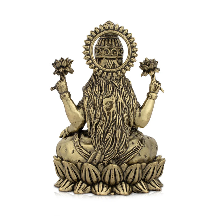 Laxmi Devi Statue - 4 x 3 Inches | Lakshmi Statue Sitting On Lotus / Brass Idol/ Maha Laxmi Idol for Pooja/ 290 Gms Approx - Brass Murties