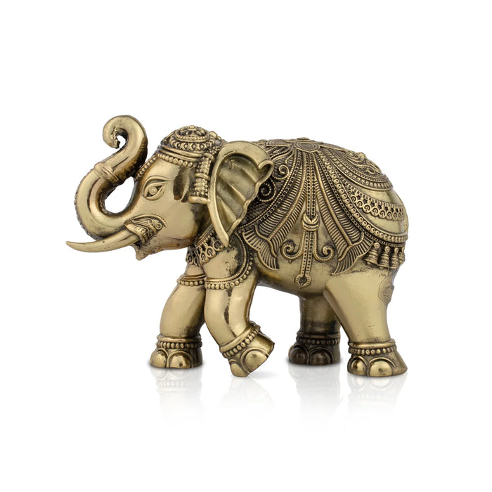 Elephant Statue - 4 x 5 Inches | Brass Idol/ Elephant Figurine for Pooja/ 475 Gms Approx