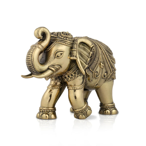 Elephant Statue - 4 x 5 Inches | Brass Idol/ Elephant Figurine for Pooja/ 475 Gms Approx - Table Stand Accessories