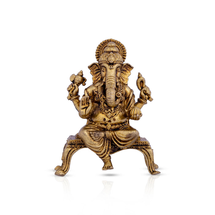 Ganesh Murti Sitting On Chowki - 2 X 1.5 Inches | Brass Idol/ Ganpati Murti For Pooja Mandir & Festive Decor - Brass Murties