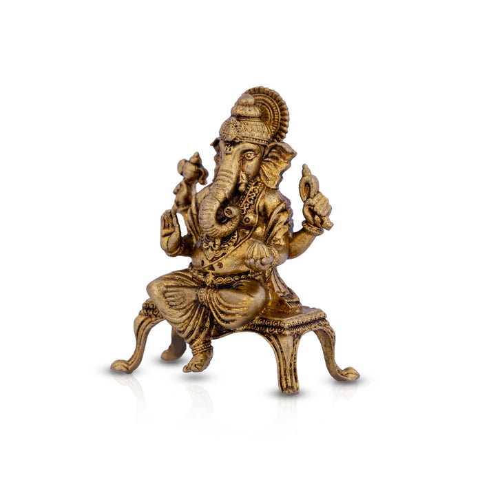 Ganesh Murti Sitting On Chowki - 2 X 1.5 Inches | Brass Idol/ Ganpati Murti For Pooja Mandir & Festive Decor - Brass Murties