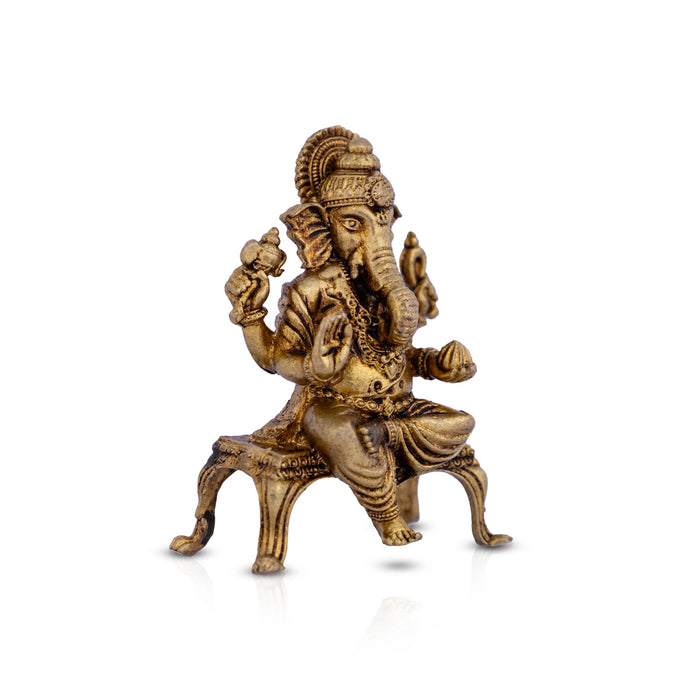 Ganesh Murti Sitting On Chowki - 2 X 1.5 Inches | Brass Idol/ Ganpati Murti For Pooja Mandir & Festive Decor - Brass Murties