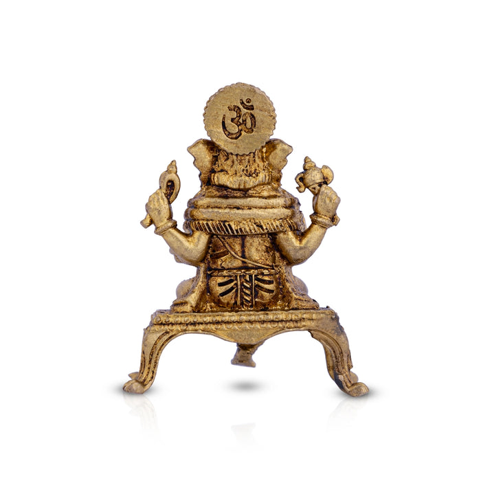 Ganesh Murti Sitting On Chowki - 2 X 1.5 Inches | Brass Idol/ Ganpati Murti For Pooja Mandir & Festive Decor - Brass Murties