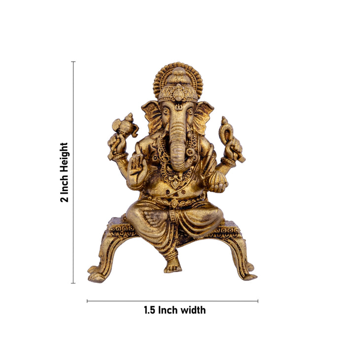 Ganesh Murti Sitting On Chowki - 2 X 1.5 Inches | Brass Idol/ Ganpati Murti For Pooja Mandir & Festive Decor - Brass Murties