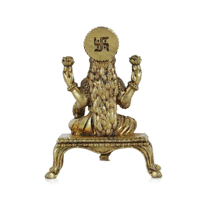 Lakshmi Idol Sitting On Chowki - 2 x 1.5 Inches | Antique Brass Idol/ Lakshmi Murti/ Laxmi Statue for Pooja - Brass Murties