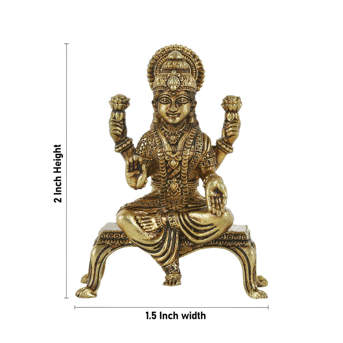 Lakshmi Idol Sitting On Chowki - 2 x 1.5 Inches | Antique Brass Idol/ Lakshmi Murti/ Laxmi Statue for Pooja - Brass Murties