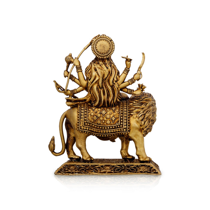 Durga Idol Sitting On Lion With Base - 5 x 4.25 Inches | Brass Idol/ Durga Statue for Pooja - Brass Murties