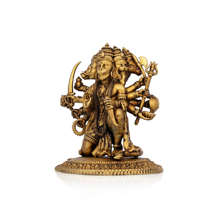 Panchmukhi Hanuman Statue Mandi On Base - 3 x 2.75 Inches | Brass Idol/ Panchamukha Hanuman Idol for Pooja - Brass Murties