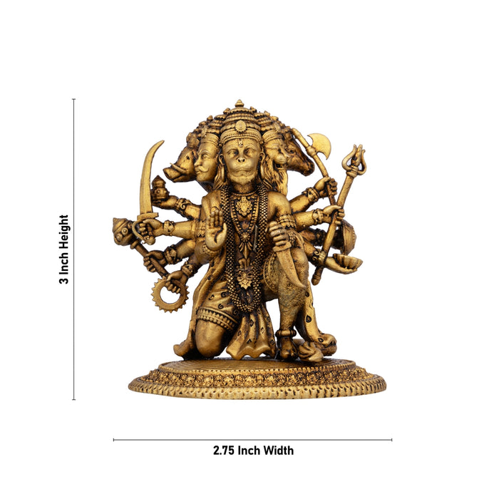 Panchmukhi Hanuman Statue Mandi On Base - 3 x 2.75 Inches | Brass Idol/ Panchamukha Hanuman Idol for Pooja - Brass Murties