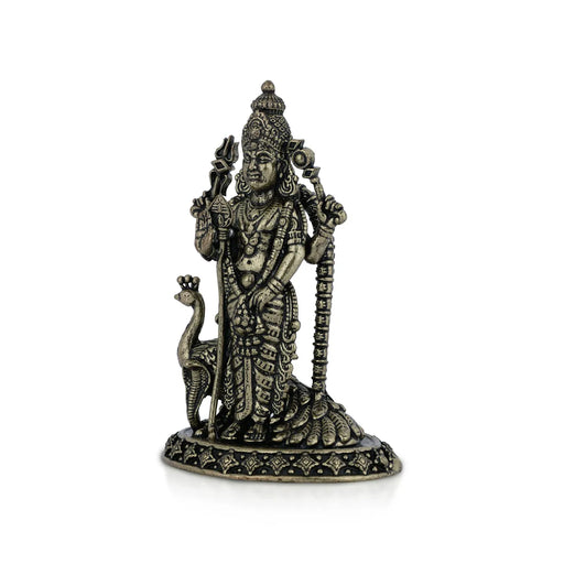 Murugar Standing on base Murti - 3 x 1.75 Inches | Antique Brass Idol/ Murugan Statue / Decor For Home & Pooja - Brass Murties