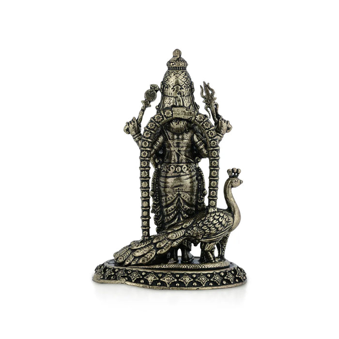 Murugar Standing on base Murti - 3 x 1.75 Inches | Antique Brass Idol/ Murugan Statue / Decor For Home & Pooja - Brass Murties