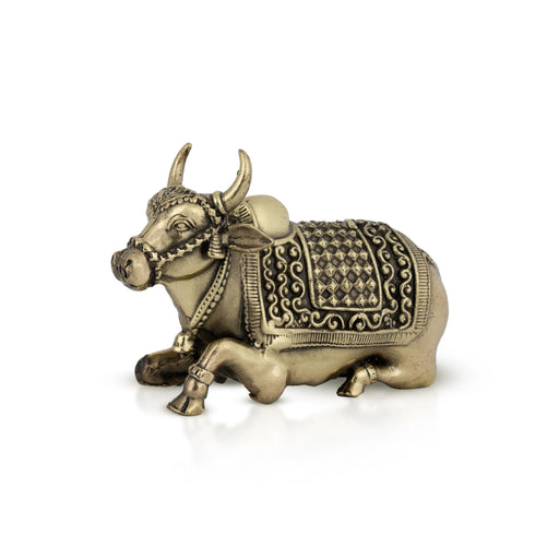 Nandi Murti - 1.75 x 2.25 Inches | Antique Brass Idol/ Nandi Statue/ Nandi Bhagavan / NandiDeva / Decor For Pooja - Brass Murties