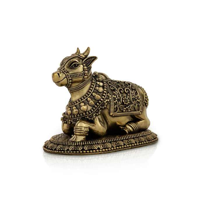 Nandi Statue – 5 x 4 Inches | Antique Brass Nandi Idol / Sacred Bull Statue for Home Temple & Pooja Decor