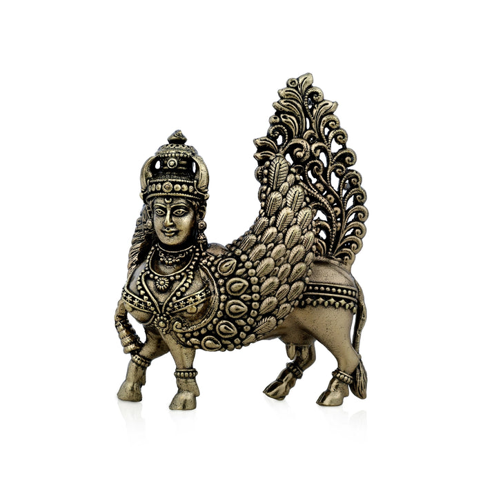 Kamadhenu Statue - 3 x 2 Inches|Antique Brass Idol/ God Idol/ divine cow statue/ Kamadhenu idol For Home & Pooja - Brass Murties