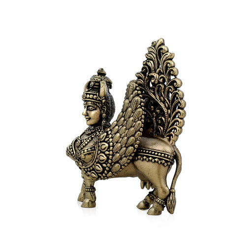 Kamadhenu Statue - 3 x 2 Inches|Antique Brass Idol/ God Idol/ divine cow statue/ Kamadhenu idol For Home & Pooja - Brass Murties