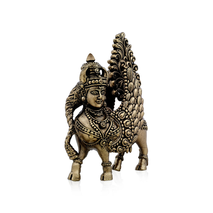 Kamadhenu Statue - 3 x 2 Inches|Antique Brass Idol/ God Idol/ divine cow statue/ Kamadhenu idol For Home & Pooja - Brass Murties