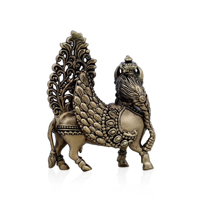 Kamadhenu Statue - 3 x 2 Inches|Antique Brass Idol/ God Idol/ divine cow statue/ Kamadhenu idol For Home & Pooja - Brass Murties