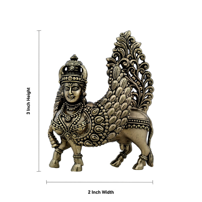 Kamadhenu Statue - 3 x 2 Inches|Antique Brass Idol/ God Idol/ divine cow statue/ Kamadhenu idol For Home & Pooja - Brass Murties