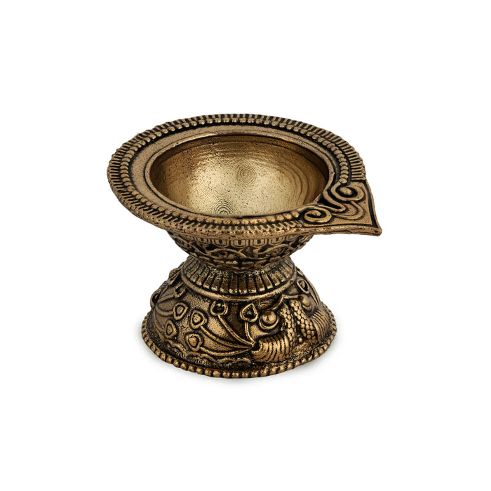 Brass Diya with Base – 2 x 1.25 Inches | Deisgned Brass Lamp / Brass Deepam / Pooja Vilakku for Home & Temple