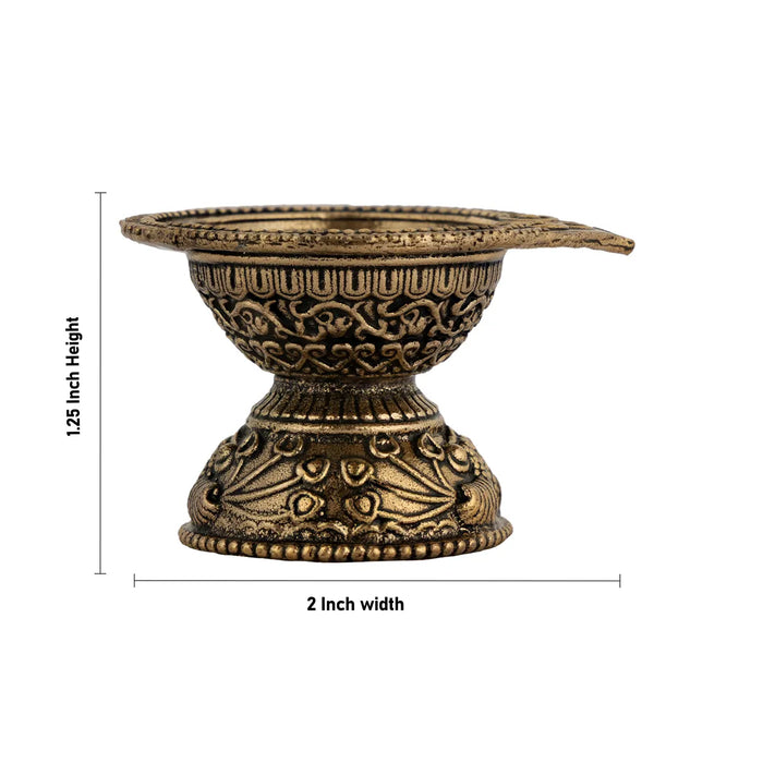 Brass Diya with Base – 2 x 1.25 Inches | Deisgned Brass Lamp / Brass Deepam / Pooja Vilakku for Home & Temple