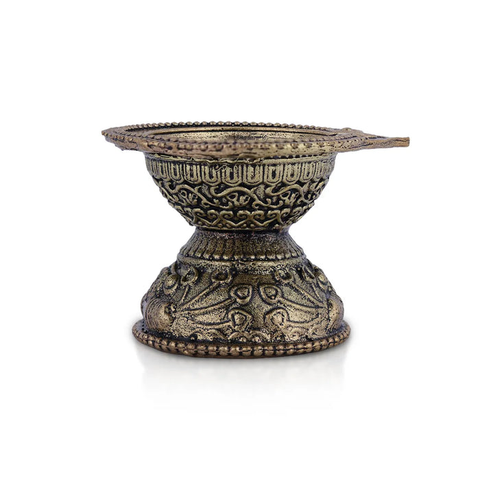 Brass Diya With Base - 1.5 X 2.25 inches | Antique Agal Vilakku / Traditional Brass Oil Lamp For Pooja - Karthik Deep