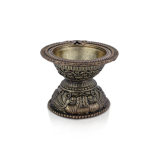 Brass Diya With Base - 1.5 X 2.25 inches | Antique Agal Vilakku / Traditional Brass Oil Lamp For Pooja - Karthik Deep