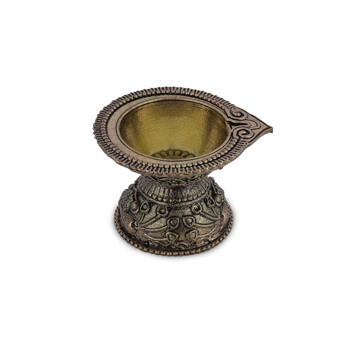 Brass Diya With Base - 1.5 X 2.25 inches | Antique Agal Vilakku / Traditional Brass Oil Lamp For Pooja - Karthik Deep
