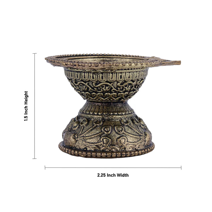 Brass Diya With Base - 1.5 X 2.25 inches | Antique Agal Vilakku / Traditional Brass Oil Lamp For Pooja - Karthik Deep