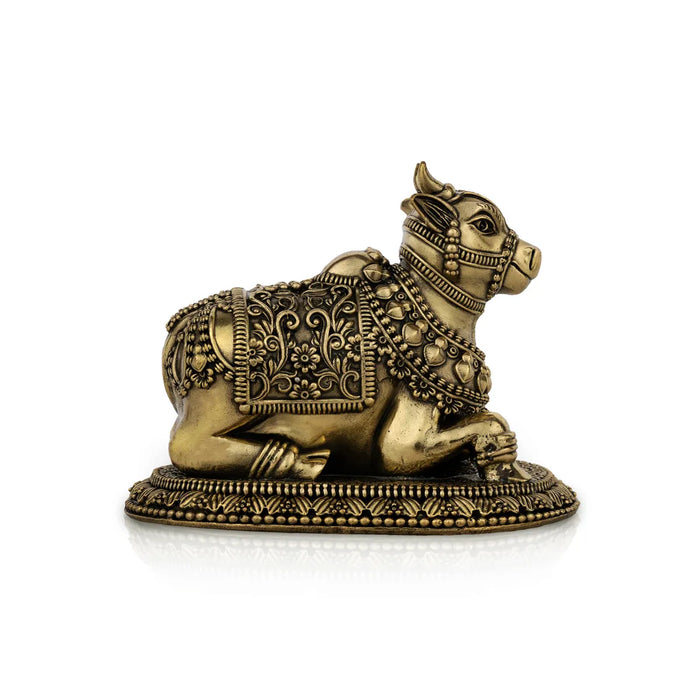 Nandi Statue – 5 x 4 Inches | Antique Brass Nandi Idol / Bull Statue / Nandi Murti for Home & Pooja Decor