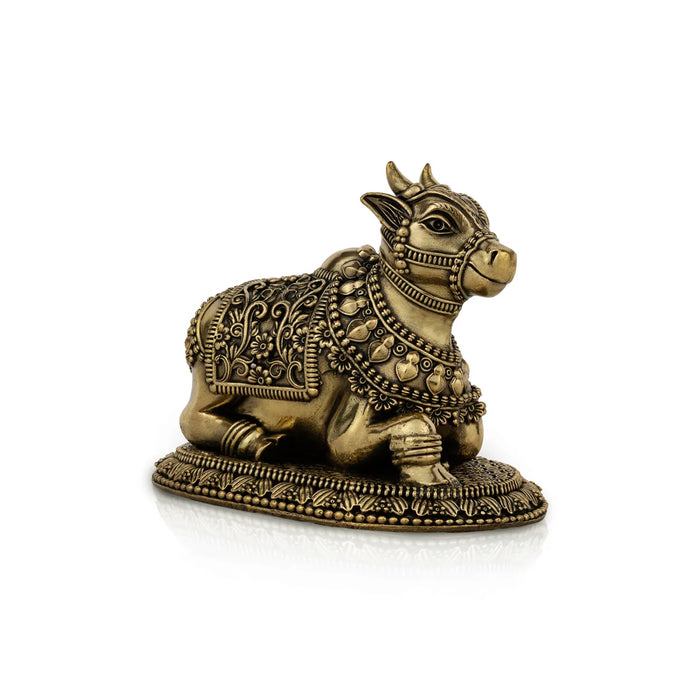 Nandi Statue – 5 x 4 Inches | Antique Brass Nandi Idol / Bull Statue / Nandi Murti for Home & Pooja Decor