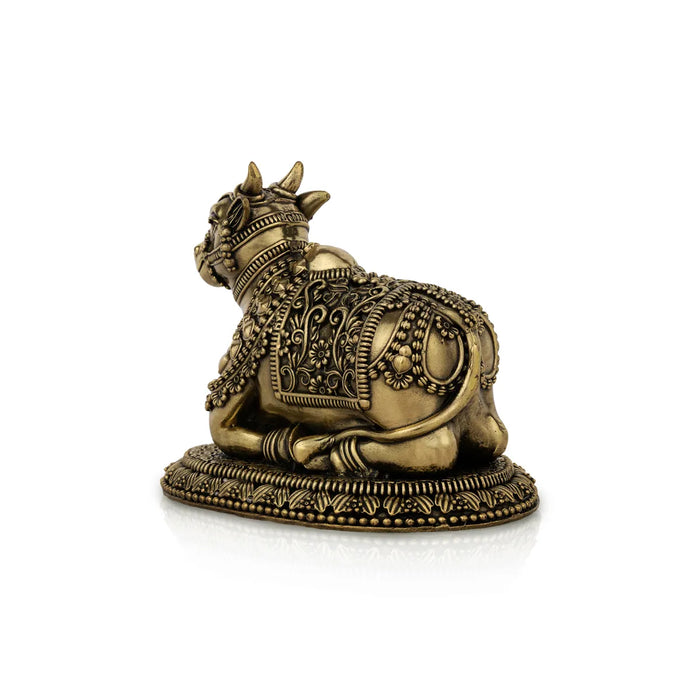 Nandi Statue – 5 x 4 Inches | Antique Brass Nandi Idol / Bull Statue / Nandi Murti for Home & Pooja Decor