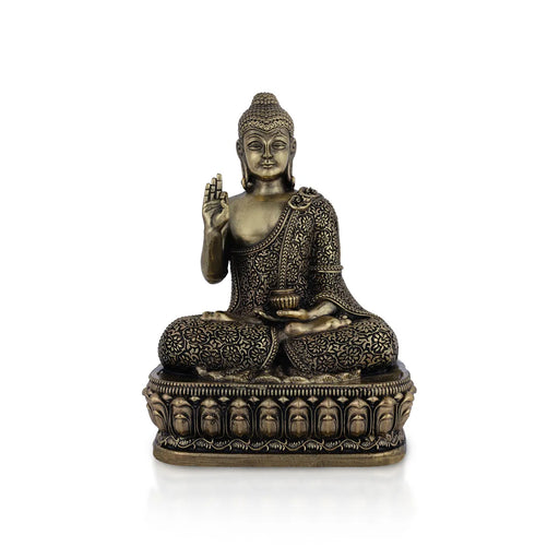 Brass Buddha Sitting On Flower Base Statue - 6 x 4 inches | Antique Brass Buddha Statue / Buddha Idol for Home - Brass Murties