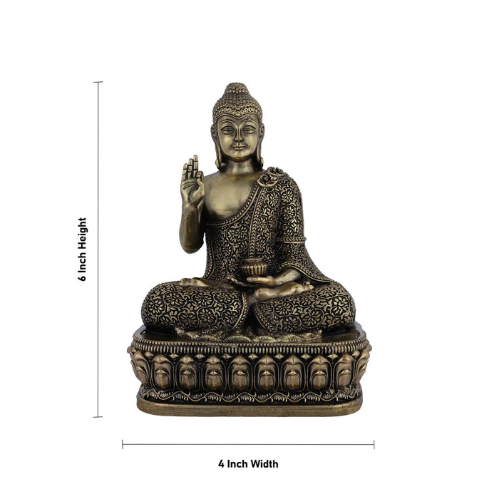 Brass Buddha Sitting On Flower Base Statue - 6 x 4 inches | Antique Brass Buddha Statue / Buddha Idol for Home - Brass Murties