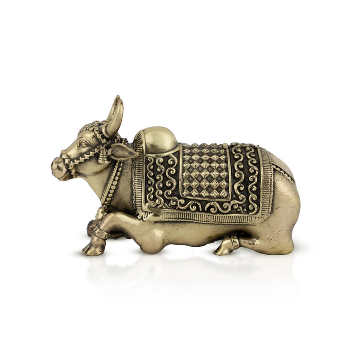 Nandi Murti - 0.75 x 1.5 Inches | Antique Brass Idol/ Nandi Statue/ Nandi Bhagavan / NandiDeva / Decor For Pooja - Brass Murties