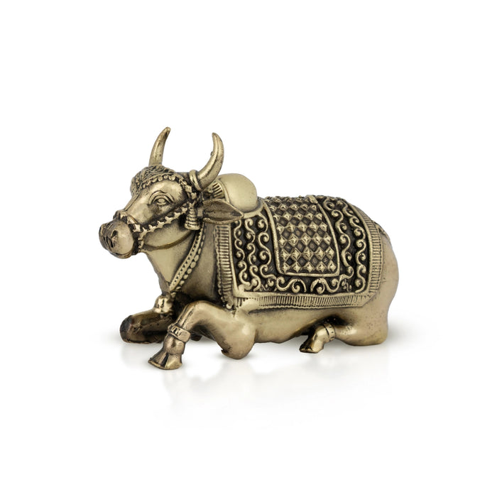 Nandi Murti - 0.75 x 1.5 Inches | Antique Brass Idol/ Nandi Statue/ Nandi Bhagavan / NandiDeva / Decor For Pooja - Brass Murties