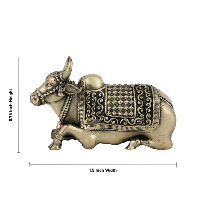 Nandi Murti - 0.75 x 1.5 Inches | Antique Brass Idol/ Nandi Statue/ Nandi Bhagavan / NandiDeva / Decor For Pooja - Brass Murties