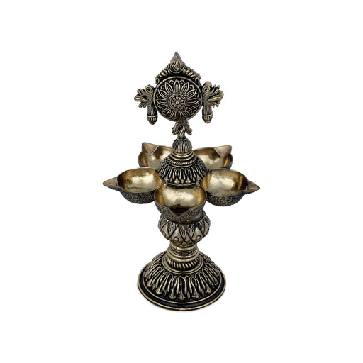 Brass 5 Face chakra design Deepam- 8 x 4.5 Inches |Antique Brass vilakku/ Pooja Lamp/Chakra Deepam/ Pooja Items - Deity Lamps