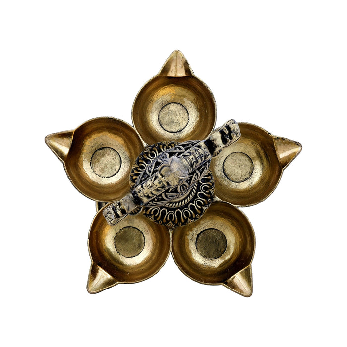 Brass 5 Face chakra design Deepam- 8 x 4.5 Inches |Antique Brass vilakku/ Pooja Lamp/Chakra Deepam/ Pooja Items - Deity Lamps