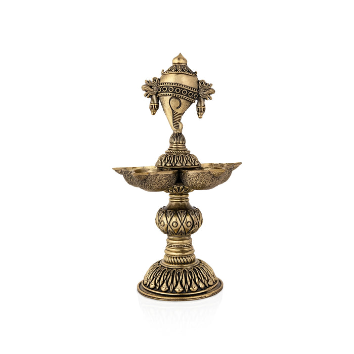 Brass 5 Face Shank design Deepam- 8 x 4.5 Inches |Antique Brass vilakku/ Pooja Lamp/Chakra Deepam/ temple lamp - Deity Lamps
