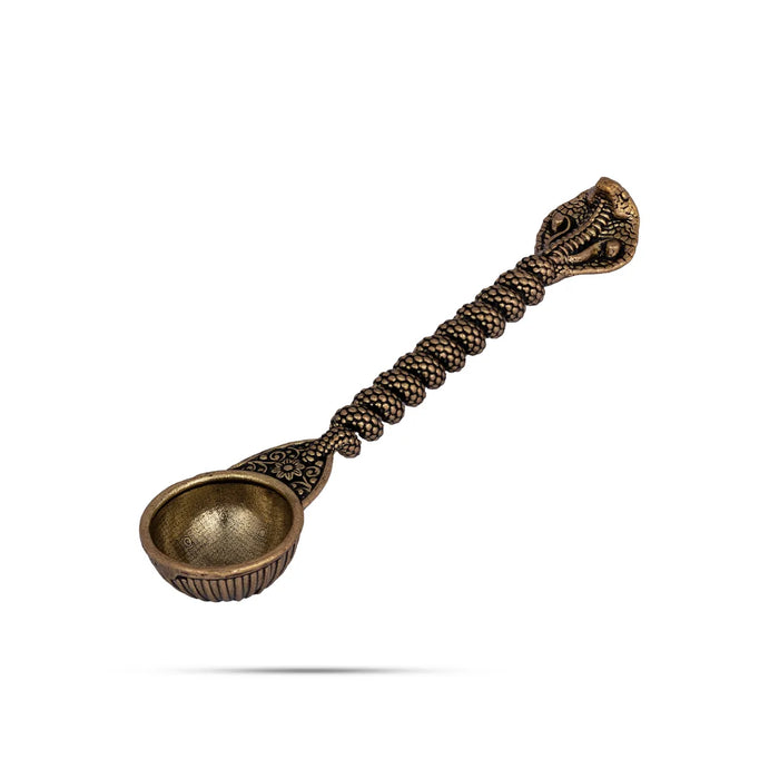 Achmani - 5 Inches | Nagam Design Handle Uddharani/ Brass Pali Spoon for Pooja