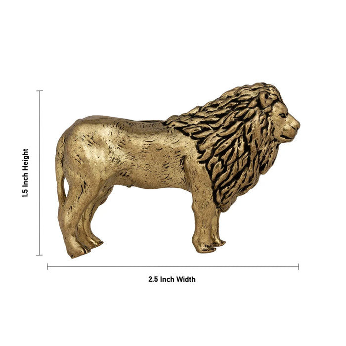 Lion Statue - 2.5 X 1.5 Inches | Brass Idol/ Lion Sculpture/ Lion Idol For Home Decor, Office Desk And Gifting